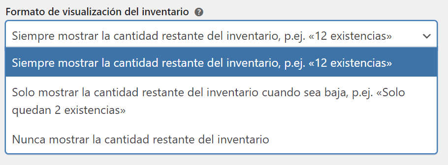 Formato de visualización del inventario