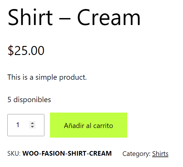Ejemplo de producto con stock